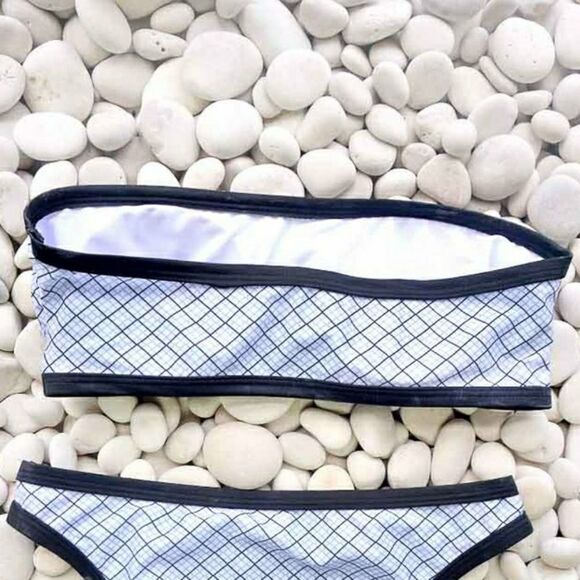 NWT Plaid Bandeau Two Piece Bikini Set in Black and White - Picture 5 of 9
